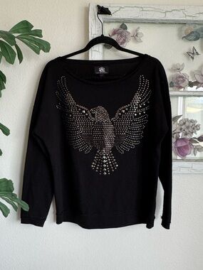 Rock & Republic Black Sweatshirt with Silver Studded Eagle Size M
